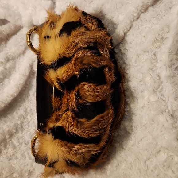 Gucci fox fur gold bamboo leather bag - Picture 8 of 11